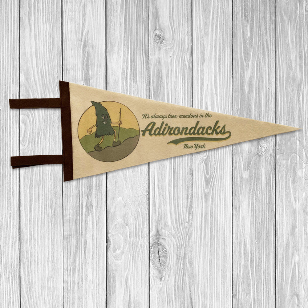 Adirondacks Pennant - Funny Hiking Themed Wall Decor - Retro Rubber Hose Style