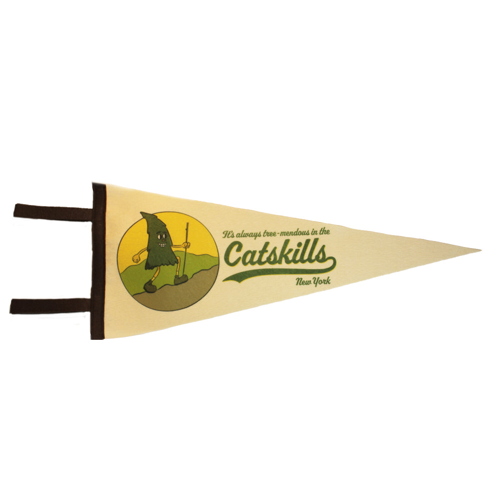 Catskills New York Pennant - Funny Hiking Themed Wall Decor - Retro Rubber Hose Style