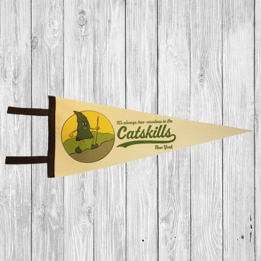 Catskills New York Pennant - Funny Hiking Themed Wall Decor - Retro Rubber Hose Style