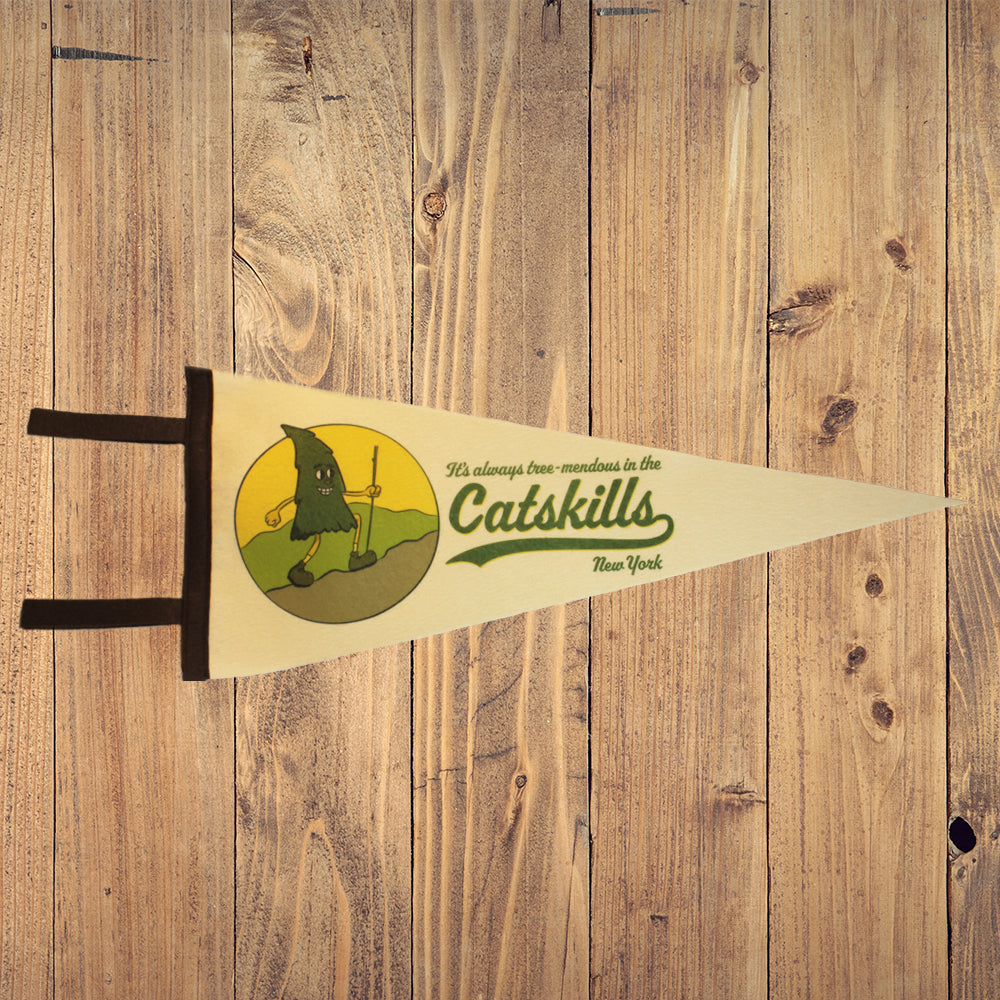 Catskills New York Pennant - Funny Hiking Themed Wall Decor - Retro Rubber Hose Style
