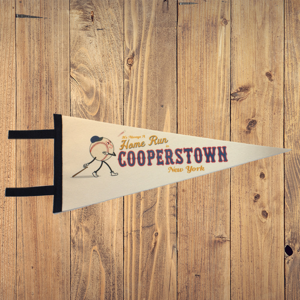 Cooperstown Baseball Themed Upstate New York Pennant with a fun Retro Design