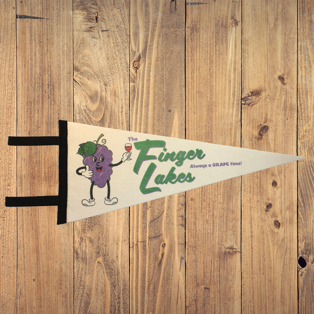 Finger Lakes Wine Themed Pennant - Retro Inspired Wall Decor - Hand Sewn In Upstate NY