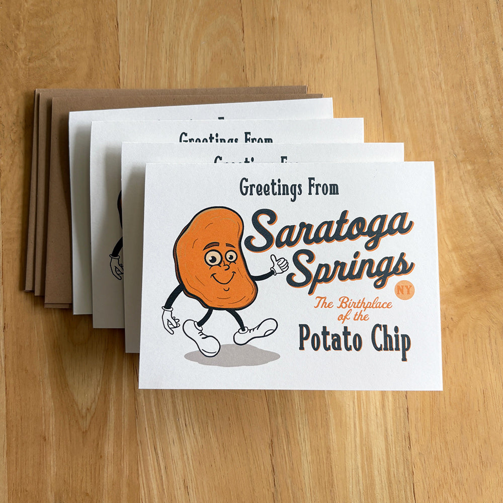 Greetings From Saratoga Springs Card Set - Four Fun Potato Chip Themed Cards with Envelopes