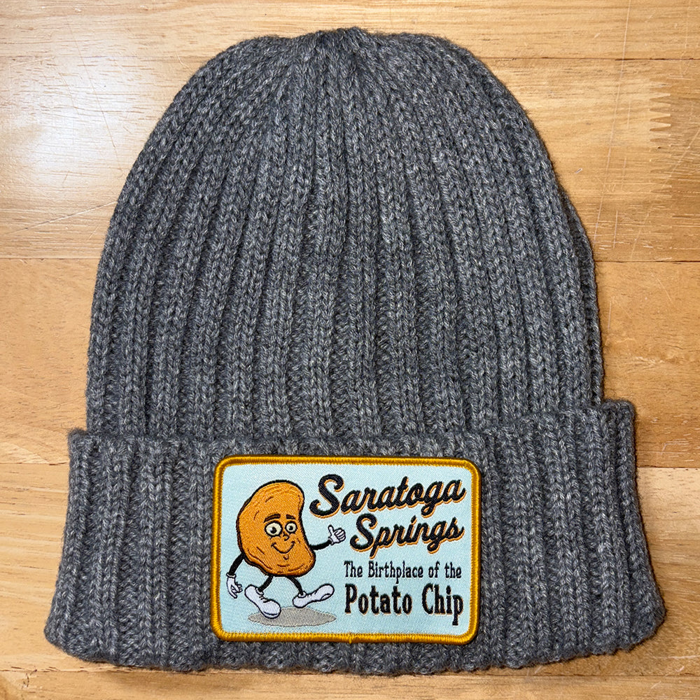 Saratoga Springs New York Recycled Cable Knit Winter Hat - Potato Chip Legend