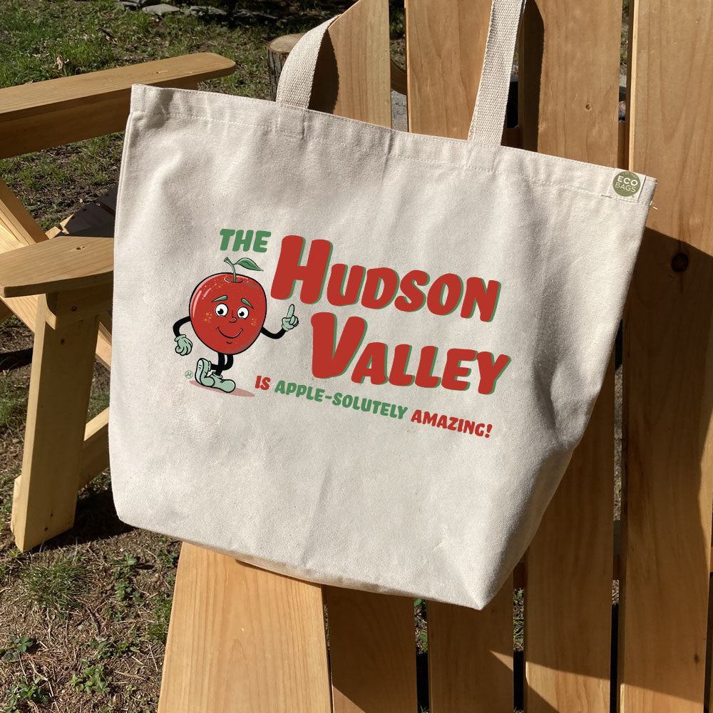 Hudson Valley NY Apple Themed Recycled Cotton Canvas Tote Bag - Hudson Valley Gift Idea and Souvenir