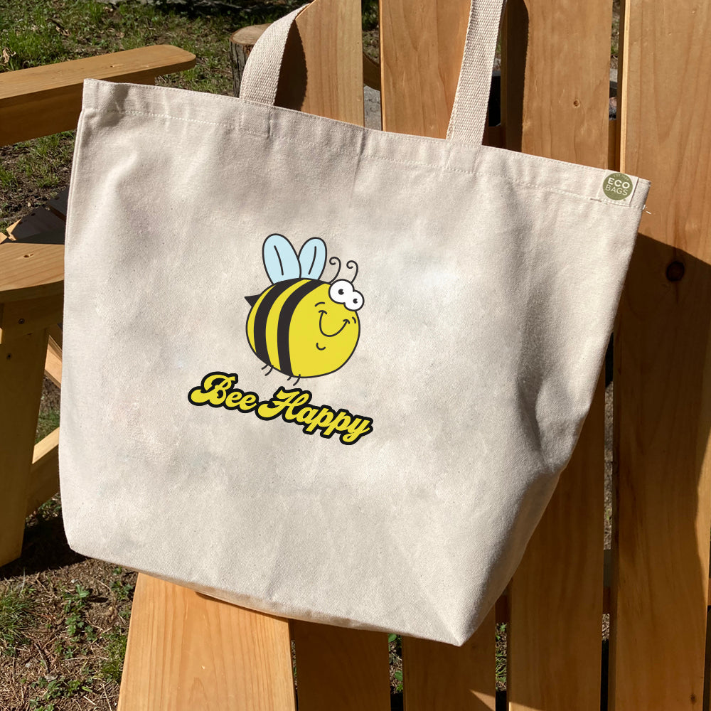 Bee Happy Fun Cute Recycled Cotton Canvas Tote Bag