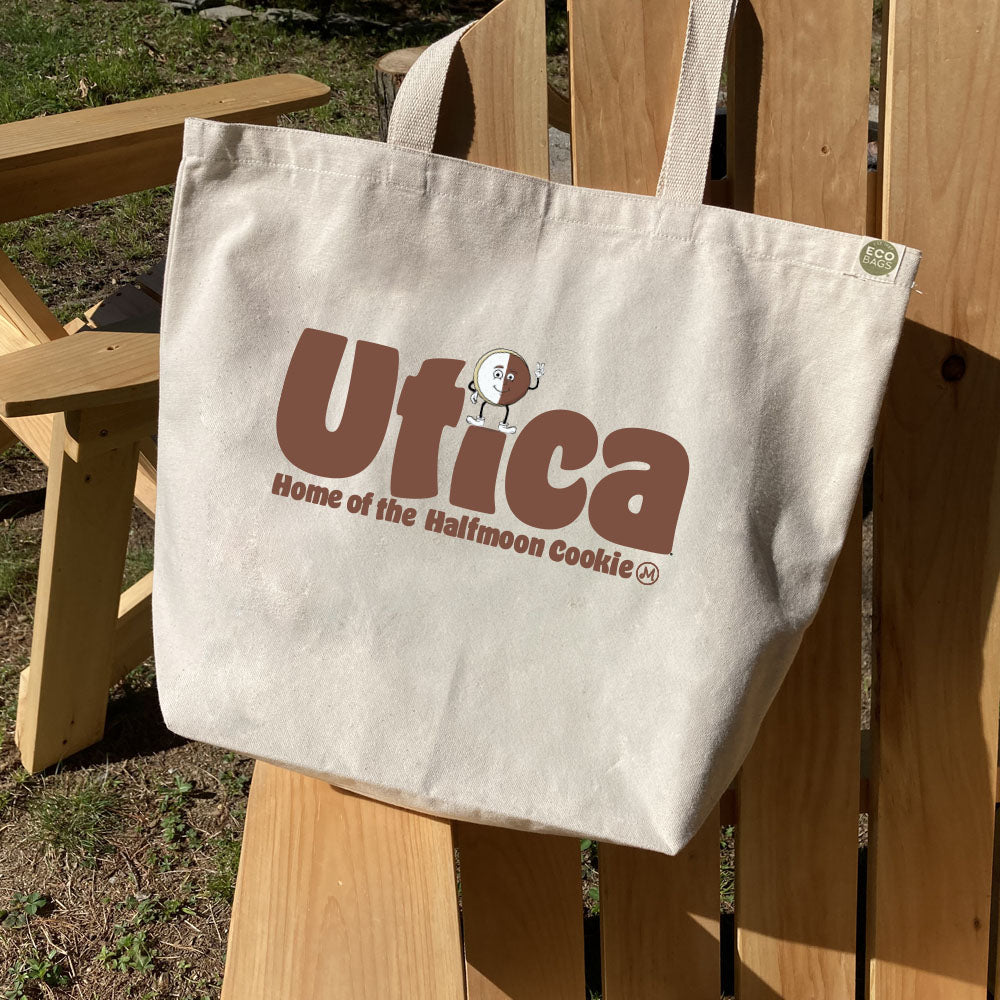 Utica NY Halfmoon Cookie Recycled Cotton Canvas Tote Bag - Utica Gift Idea and Souvenir (Copy)