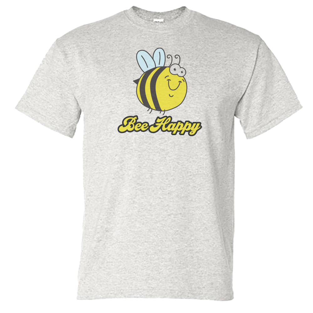 Bee Happy Inspirational Themed Vintage Design Unisex Tee Shirt