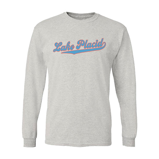 Lake Placid Retro Script Vintage Faded Long Sleeve Tee Shirt