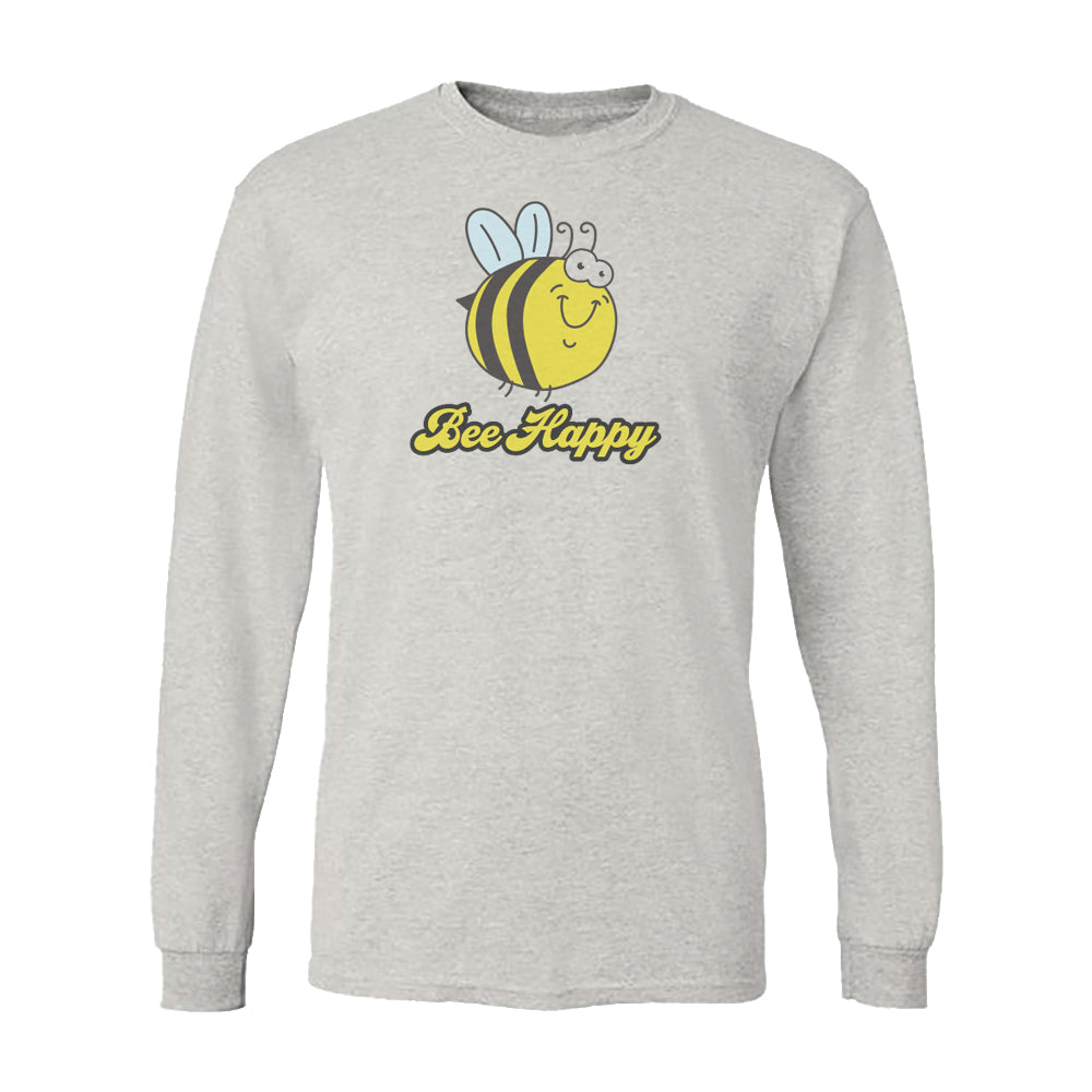 Bee Happy Inspirational Themed Print Long Sleeve Tee Shirt