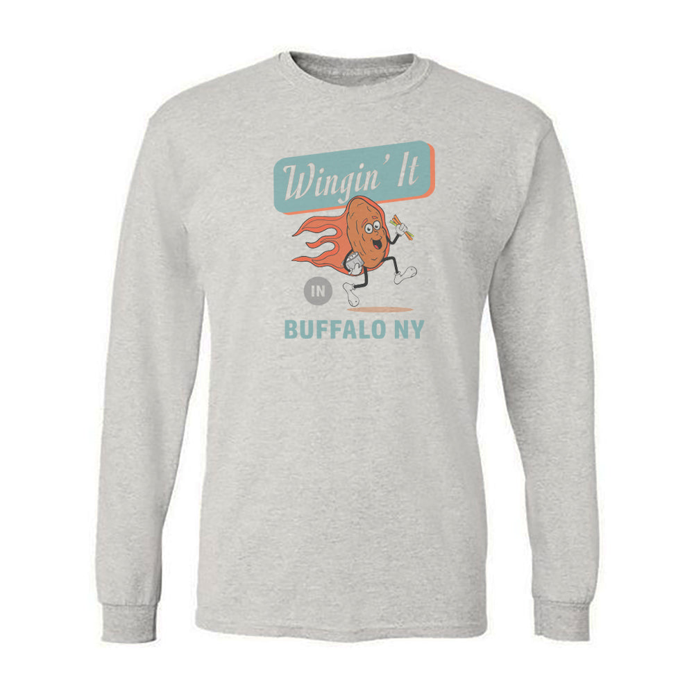 Buffalo Wing Upstate NY Long Sleeve Tee Shirt Retro Humorous Illustration Faded Print