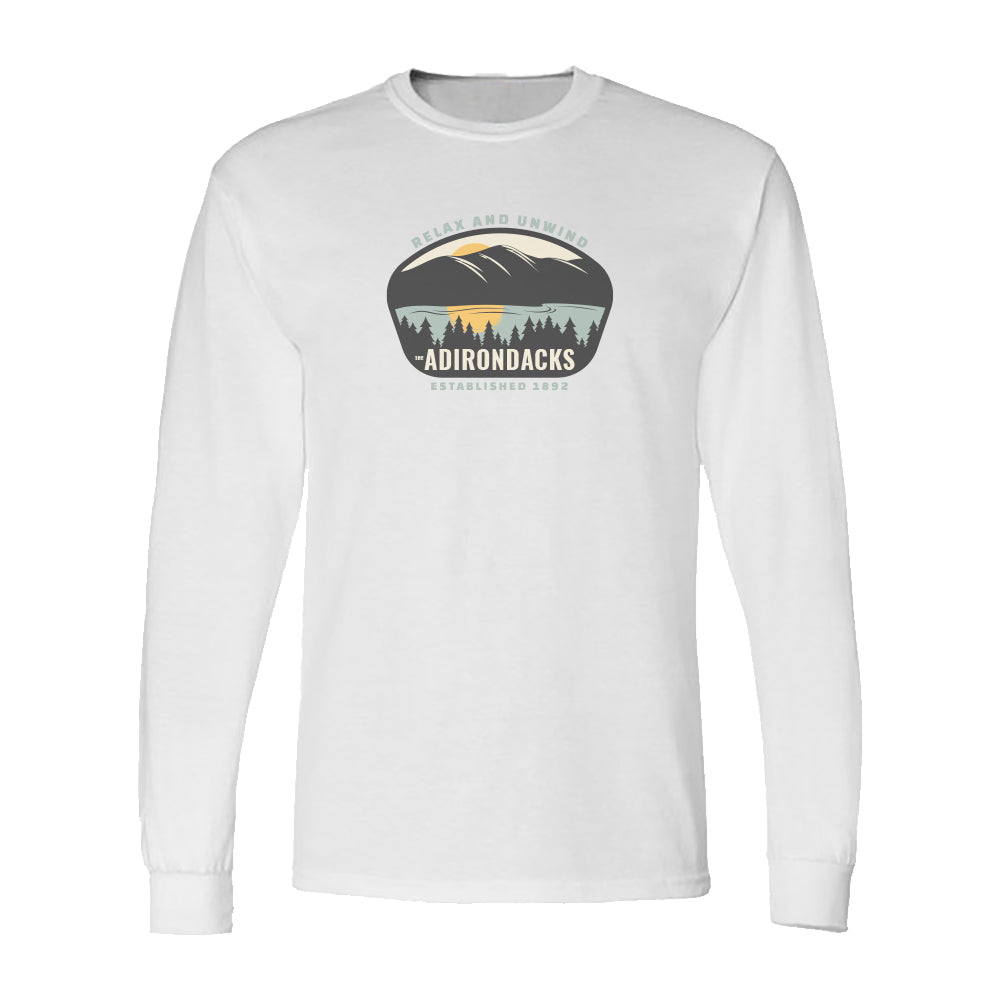 Adirondacks Relax and Unwind Graphic Long Sleeve Tee Shirt