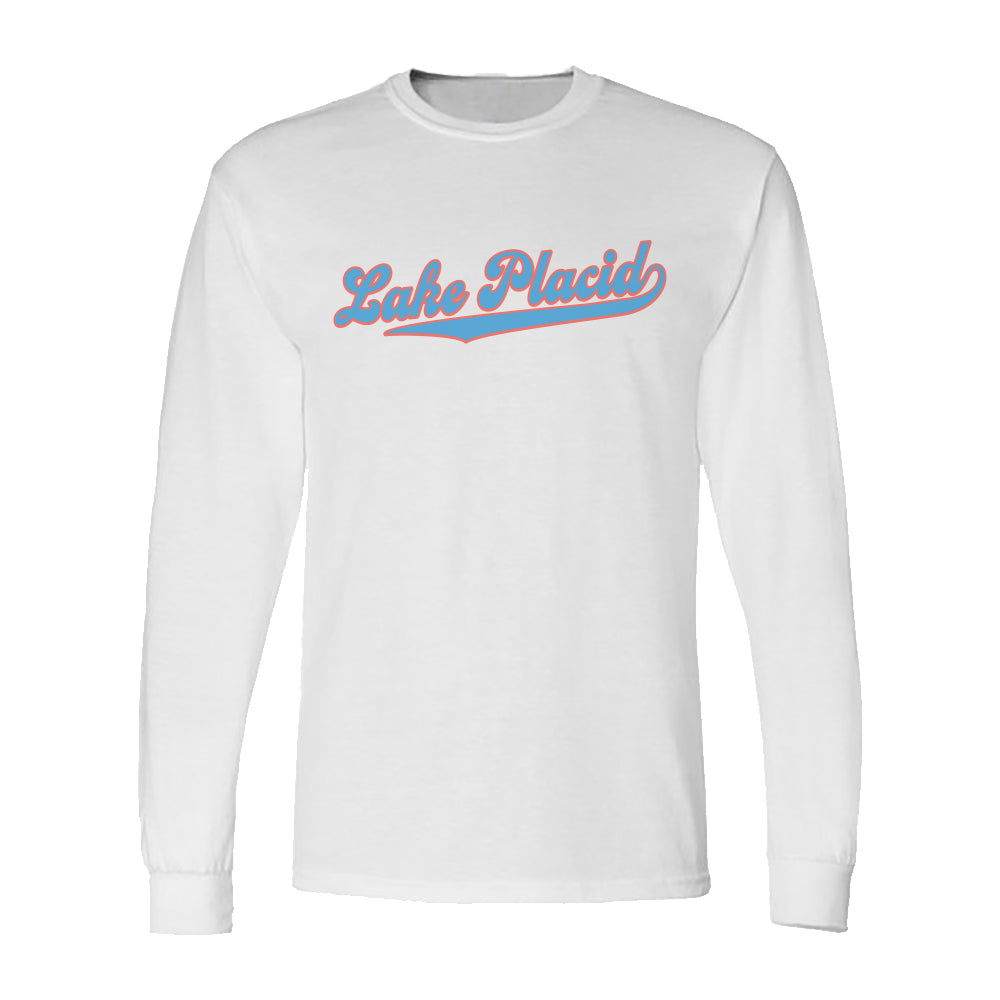 Lake Placid Retro Script Vintage Faded Long Sleeve Tee Shirt