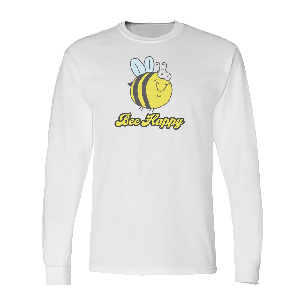 Bee Happy Inspirational Themed Print Long Sleeve Tee Shirt