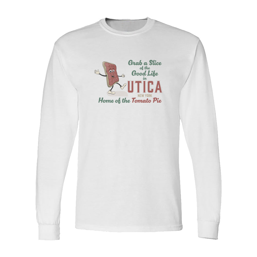 Utica Tomato Pie Long Sleeve Tee Shirt Retro Illustration Vintage Style Print