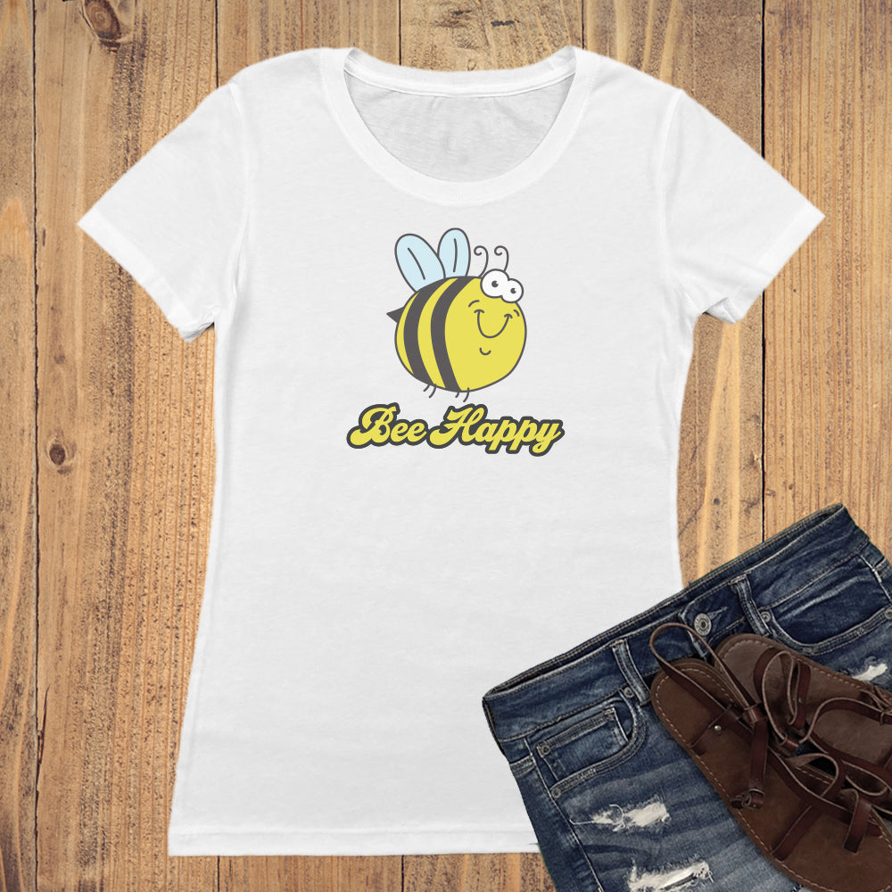 Bee Happy Themed Graphic Women's Tee Shirt