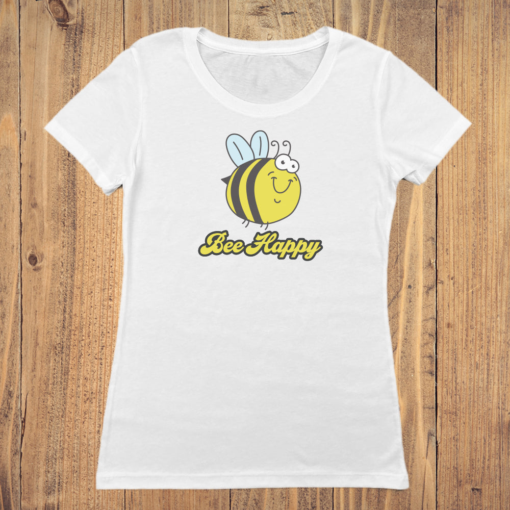 Bee Happy Themed Graphic Women's Tee Shirt