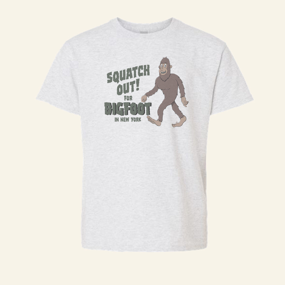 Kids New York Bigfoot Youth Tee Shirt - Upstate NY Sasquatch - Cryptids Gift Idea for Kids
