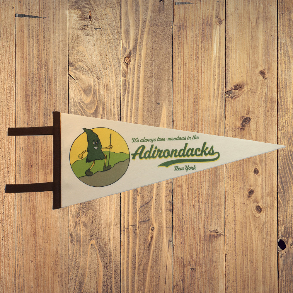 Adirondacks Pennant - Funny Hiking Themed Wall Decor - Retro Rubber Hose Style