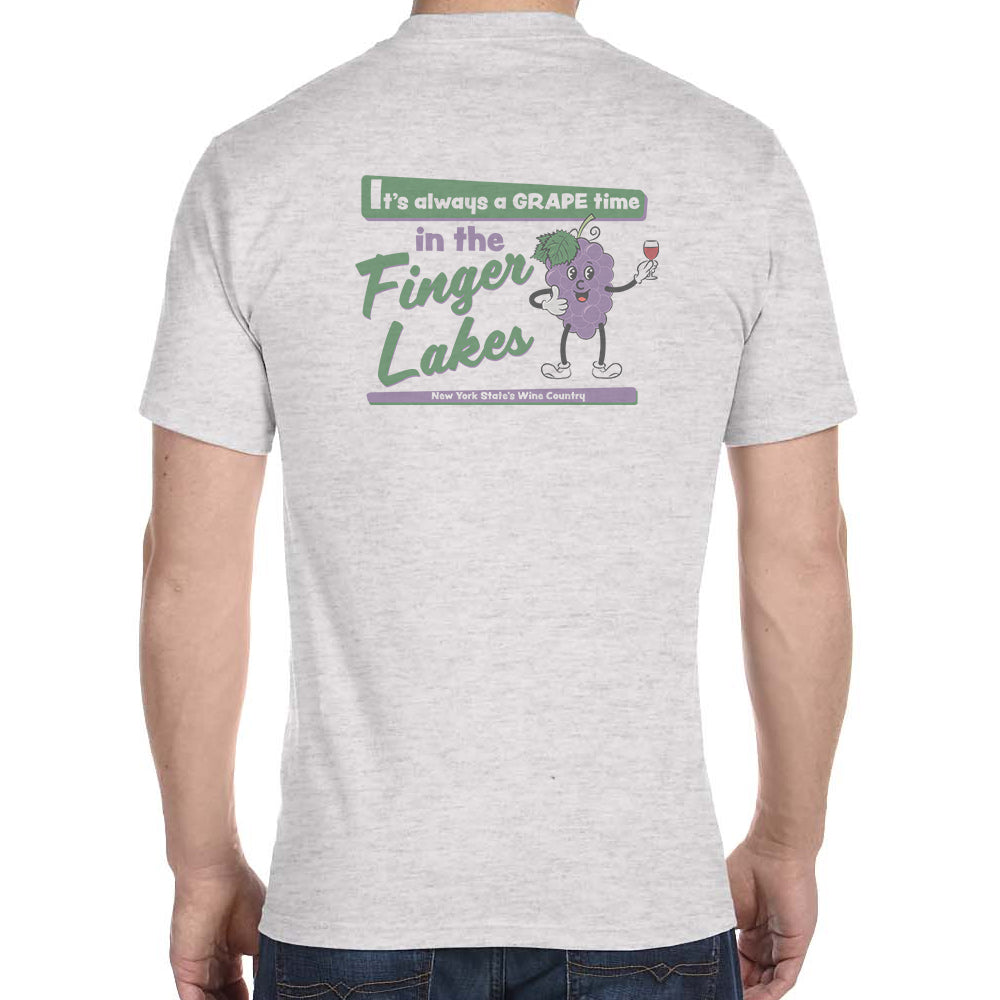 Front FLX Back Print Finger Lakes Retro Fun New York Wine Themed Cartoon Vintage Design Unisex Tee Shirt