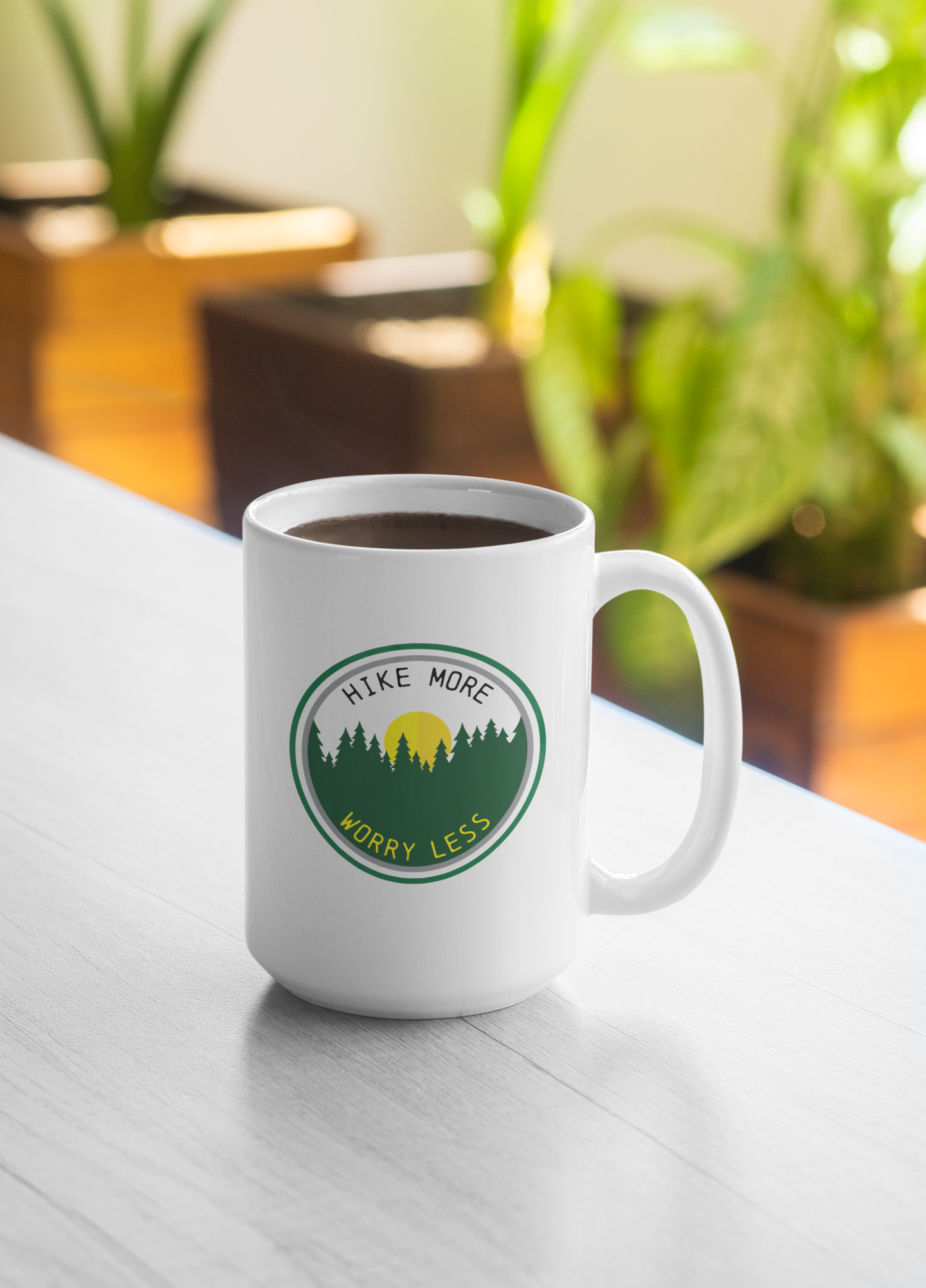 15 oz. Hike More Worry Less Hiking Themed Ceramic Mug