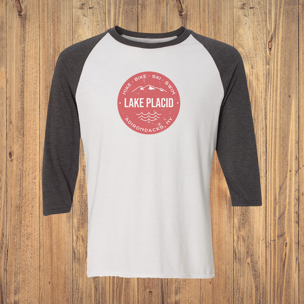 Lake Placid Adirondacks Graphic Tee Shirt - 3/4 Sleeve Raglan Shirt