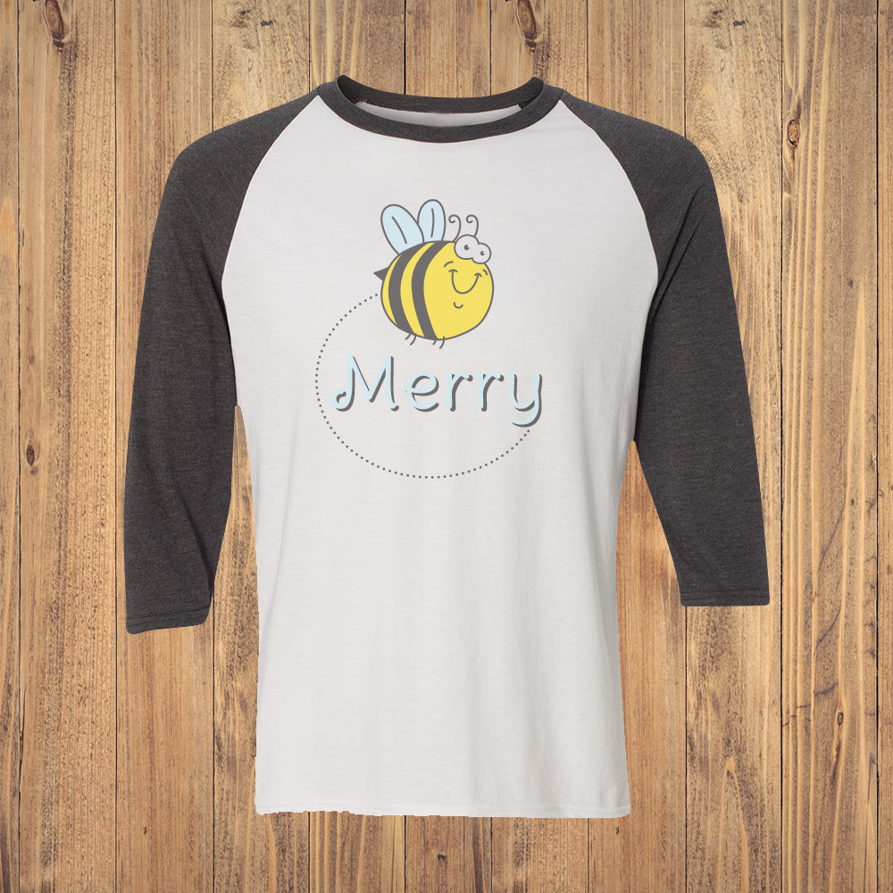 Bee Merry Funny Cute Logo 3/4 Sleeve Raglan Shirt
