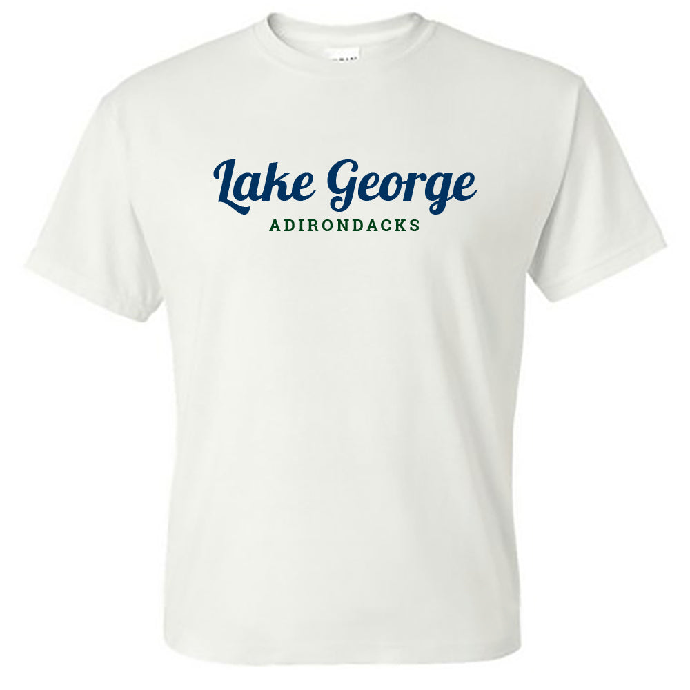 Lake George Adirondacks Script Logo Design Unisex Graphic Tee Shirt