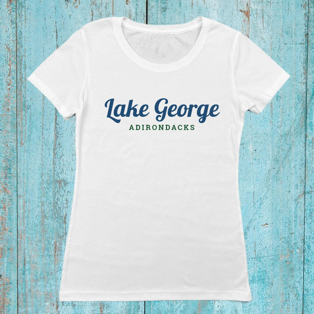 Lake George Adirondacks Script Design Women's Tee Shirt