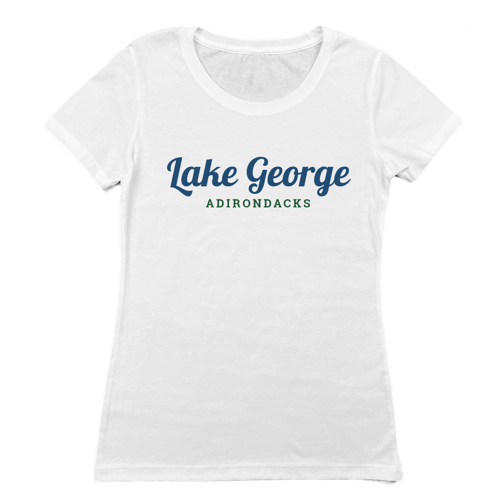 Lake George Adirondacks Script Design Women's Tee Shirt