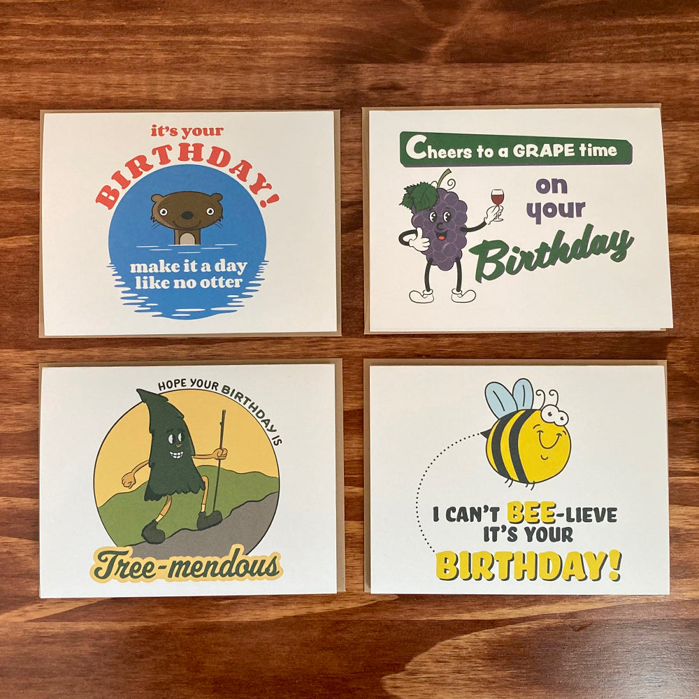 Funny Birthday Card Set - Four Funny Happy Birthday Cards With Envelopes