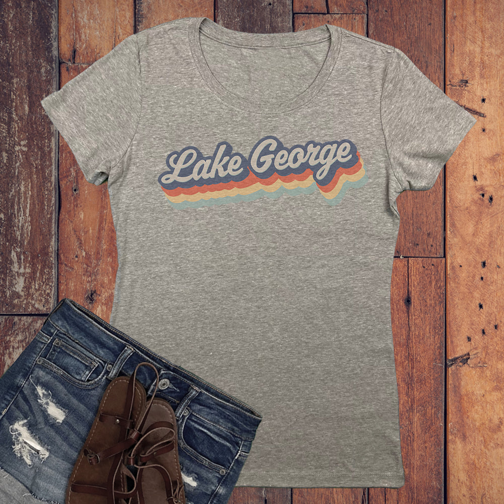 Lake George Retro Adirondacks Script Vintage Style Faded Women's Tee Shirt