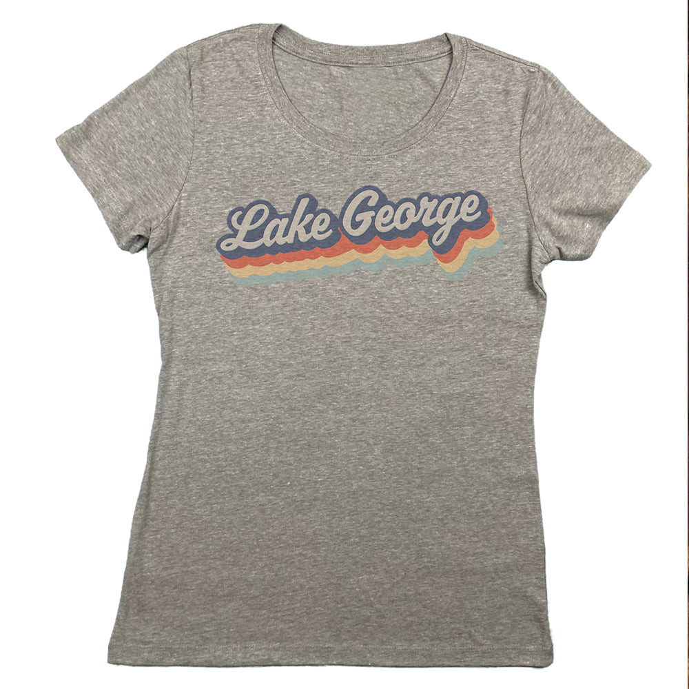 Lake George Retro Adirondacks Script Vintage Style Faded Women's Tee Shirt