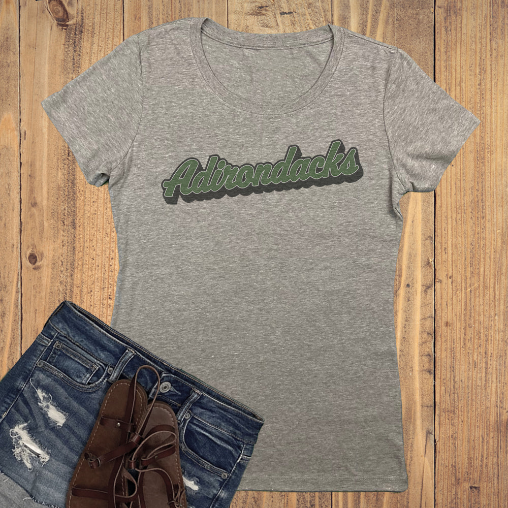 Adirondacks Retro Script Vintage Style Faded Women's Tee Shirt