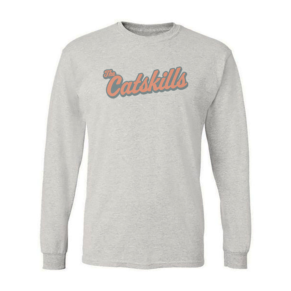 Catskills Retro Script Vintage Faded Print Long Sleeve Tee Shirt