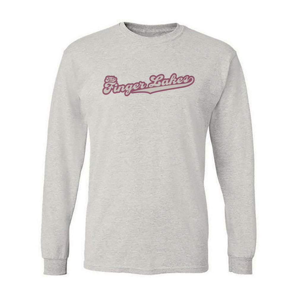 Finger Lakes Retro Script Vintage Faded Long Sleeve Tee Shirt