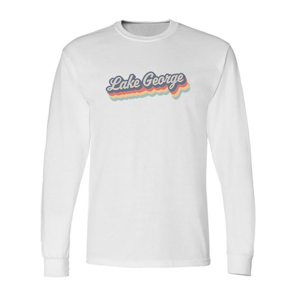 Lake George Retro Script Vintage Faded Long Sleeve Tee Shirt