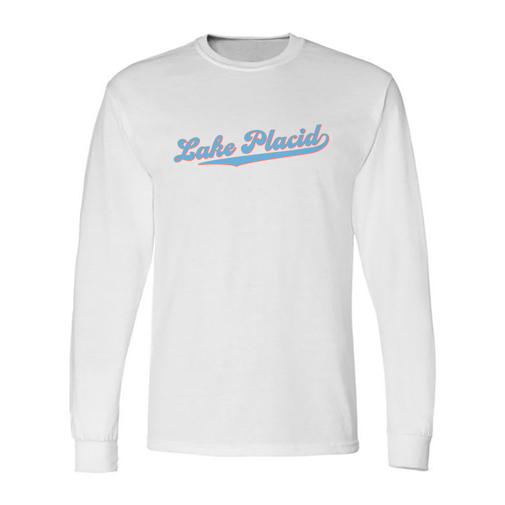 Lake Placid Retro Script Vintage Faded Long Sleeve Tee Shirt