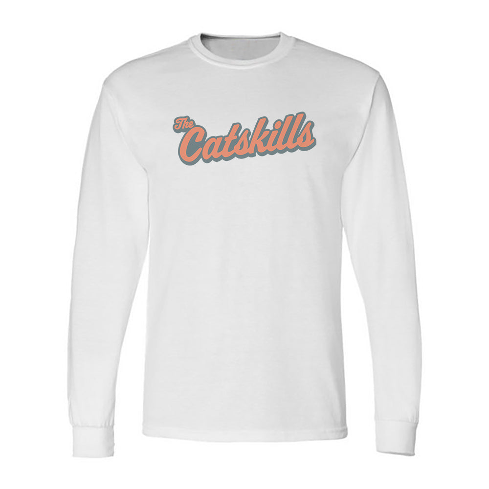 Catskills Retro Script Vintage Faded Print Long Sleeve Tee Shirt