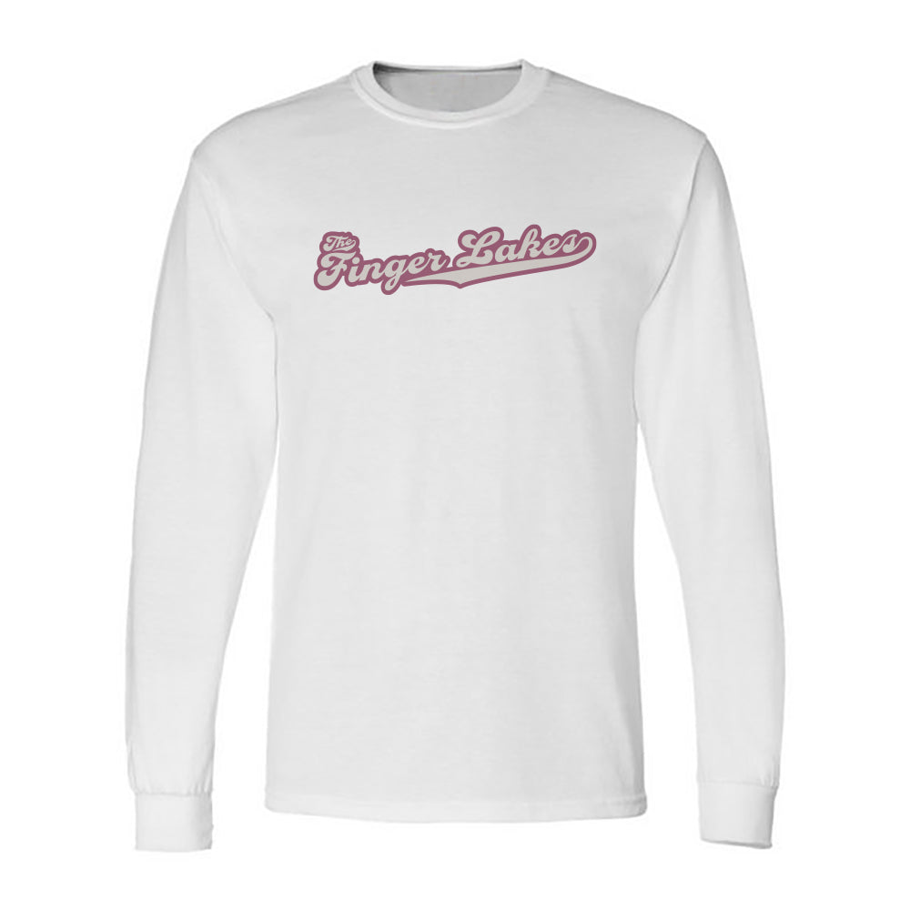 Finger Lakes Retro Script Vintage Faded Long Sleeve Tee Shirt