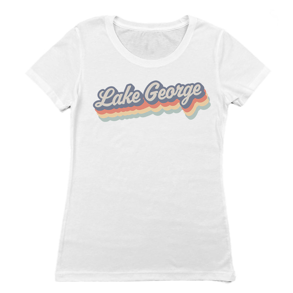 Lake George Retro Adirondacks Script Vintage Style Faded Women's Tee Shirt