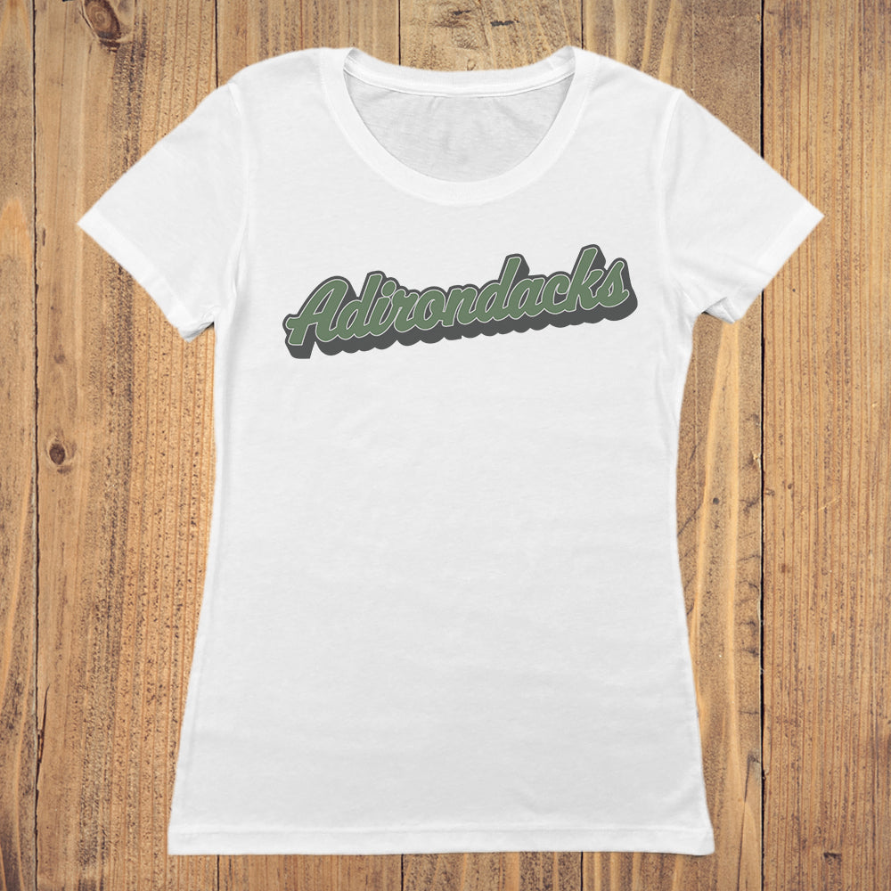 Adirondacks Retro Script Vintage Style Faded Women's Tee Shirt