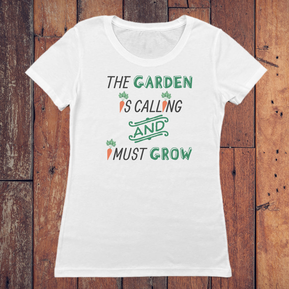 The Garden Is Calling Gardening Themed Vintage Style Print Women's Tee Shirt