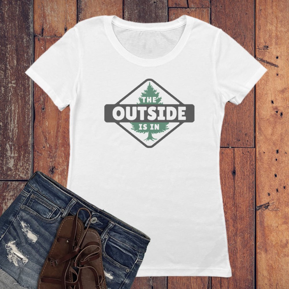 The Outside Is In Nature Themed Vintage Faded Graphic Print Women's Tee Shirt