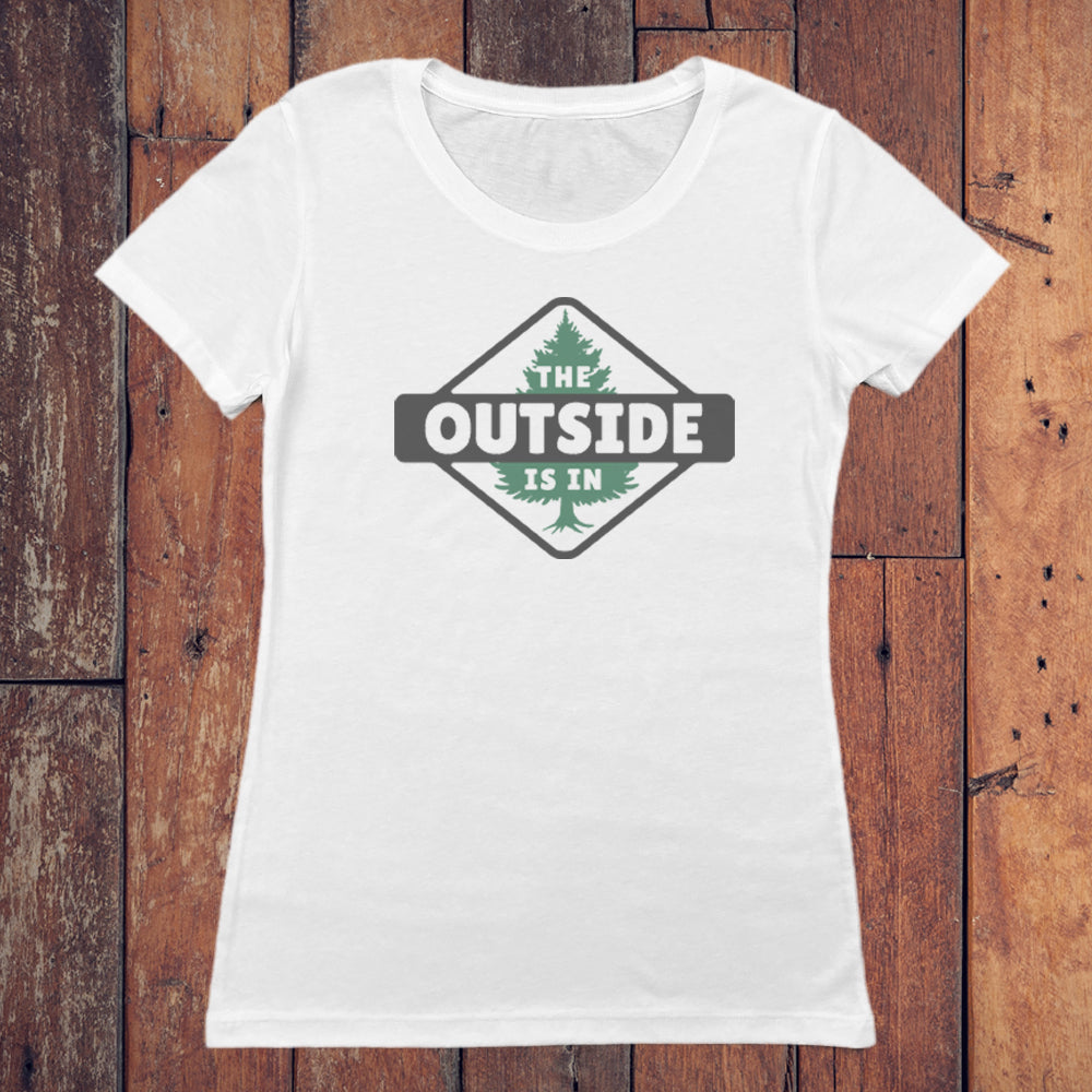 The Outside Is In Nature Themed Vintage Faded Graphic Print Women's Tee Shirt