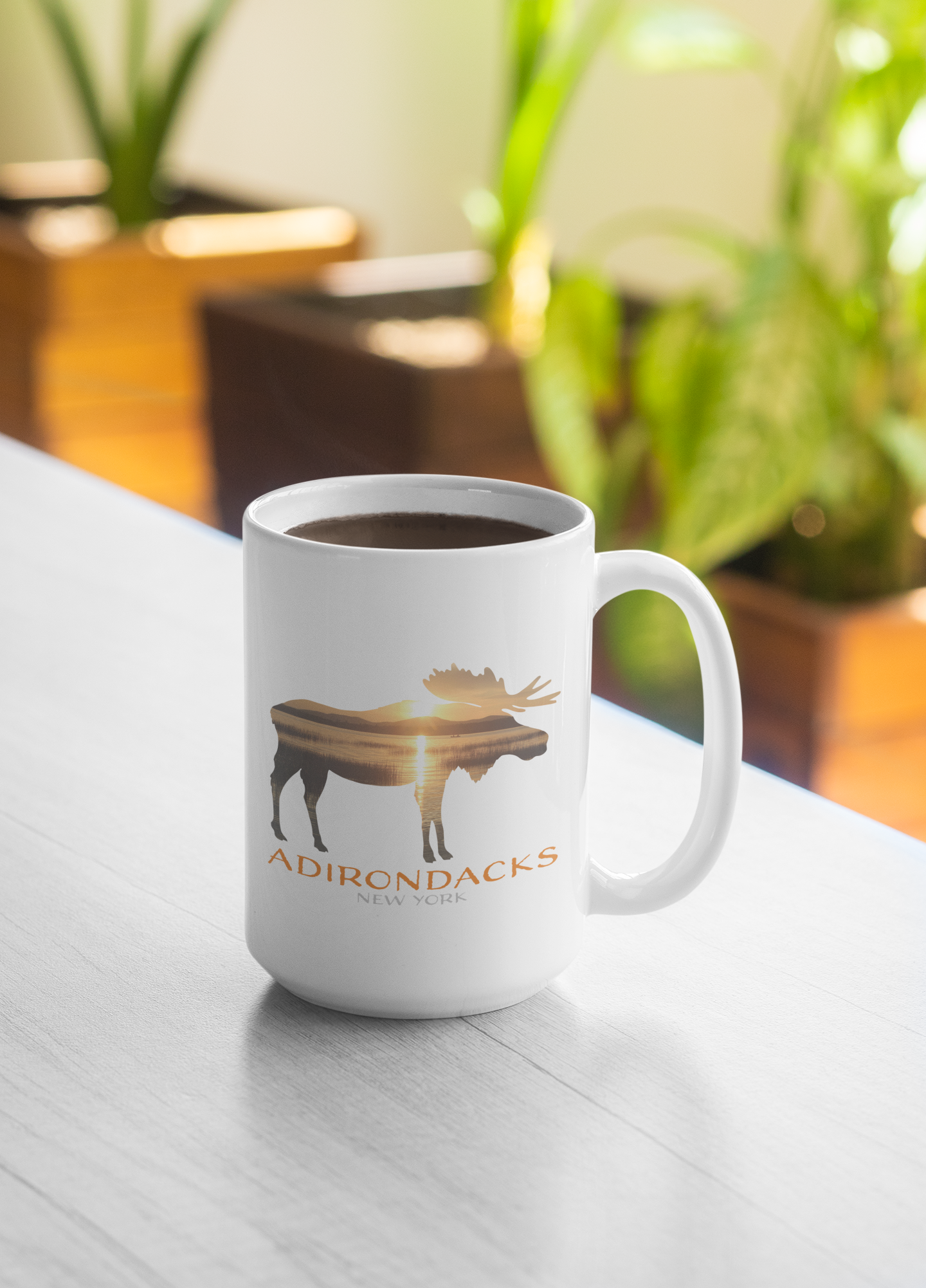 15 oz. Adirondack Lake Sunset Photo Moose Silhouette Ceramic Mug