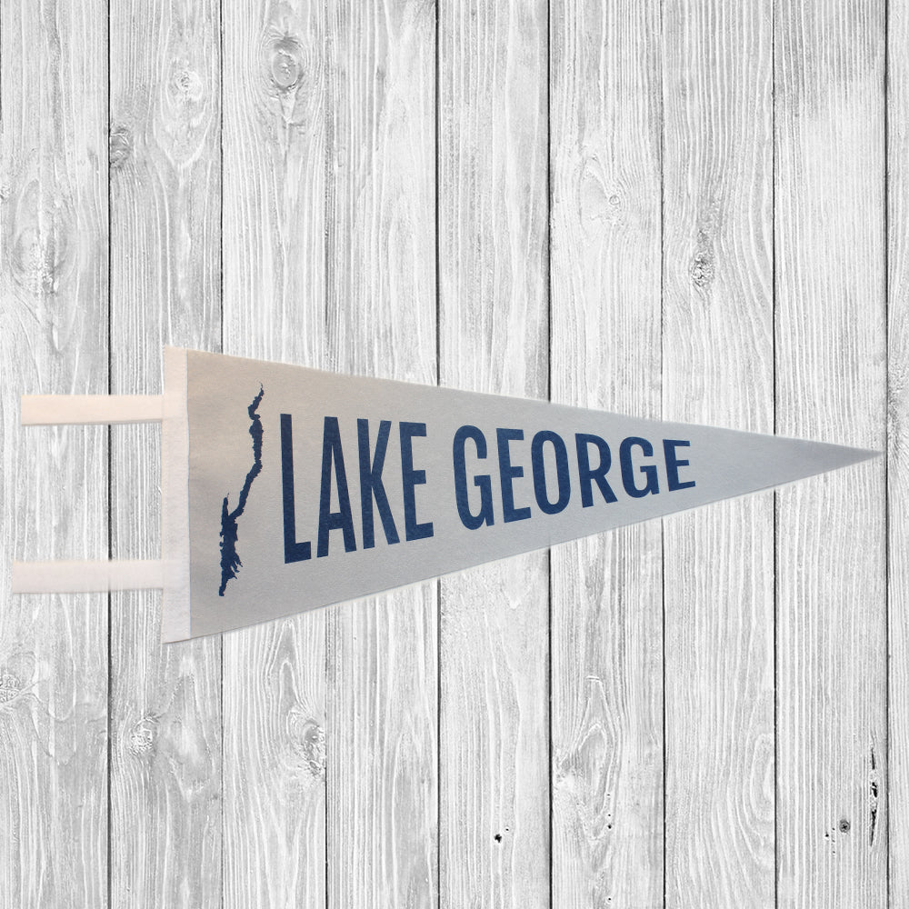 Lake George Pennant - Gray with Blue Print and White Accents