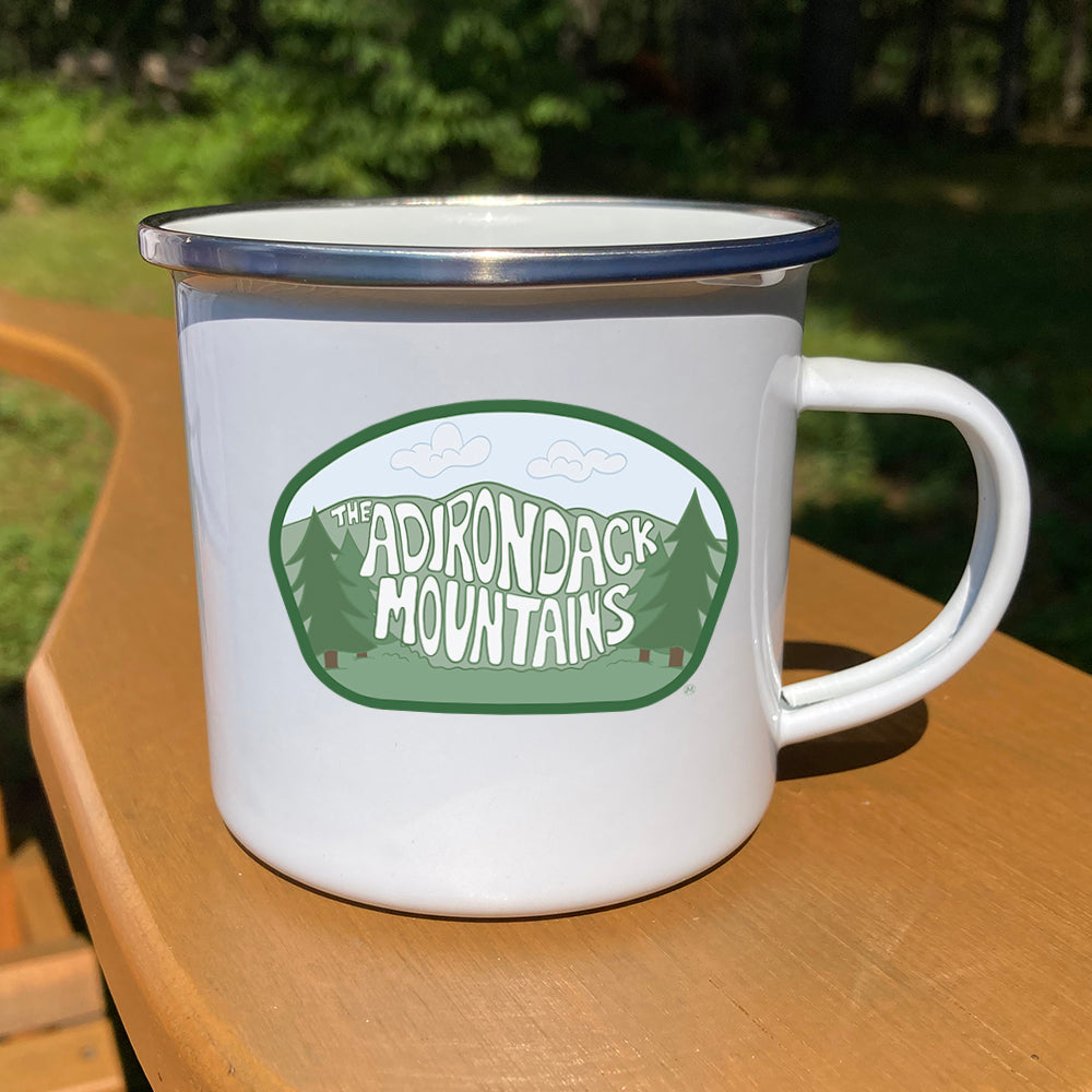 Adirondacks Camp Mug - Retro Lettering - 12 oz. Stainless Steel Enamel Mug