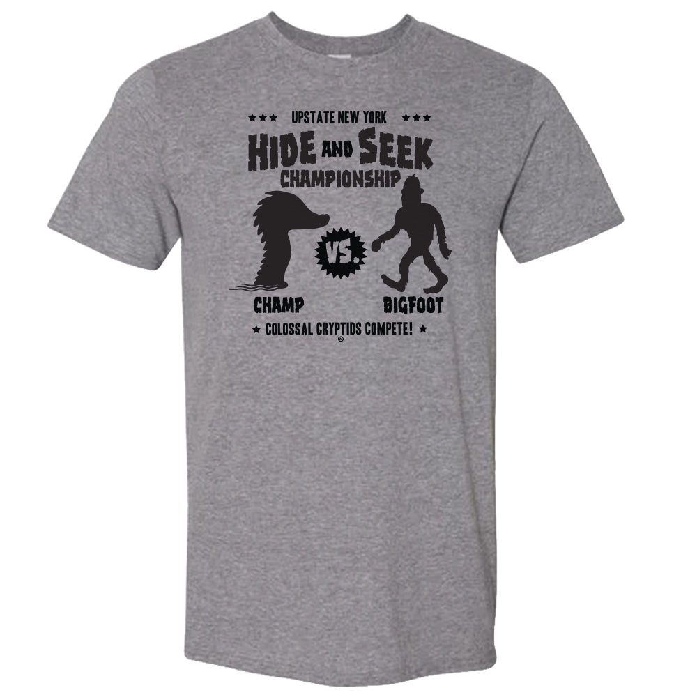 Champ and Bigfoot Hide and Seek Tee Shirt - Unisex Upstate NY Cryptids T-Shirt