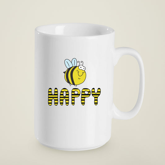 Bee Happy Inspirational Cute 15 oz. Coffee Mug